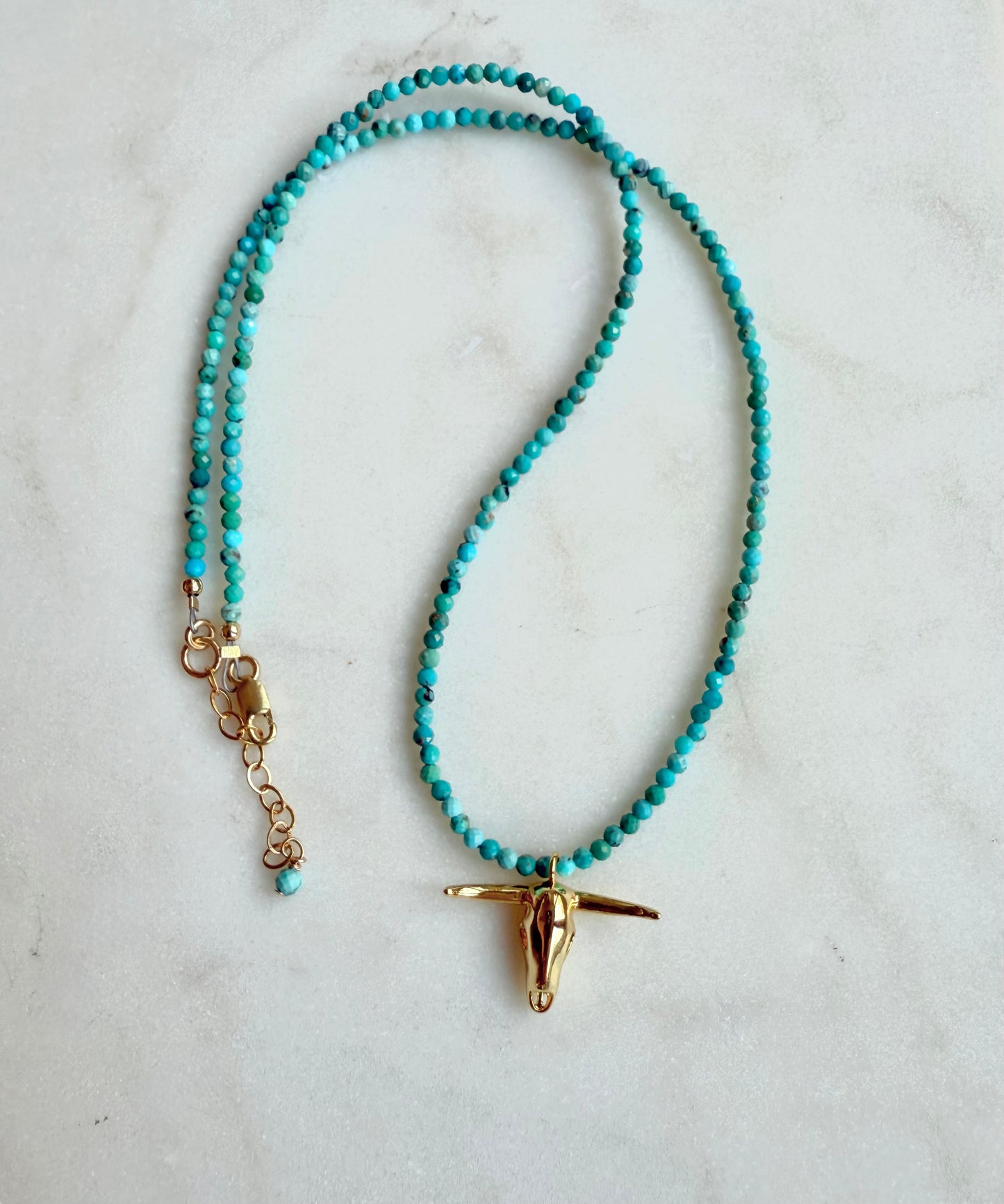Bull and Turquoise Beaded Necklace