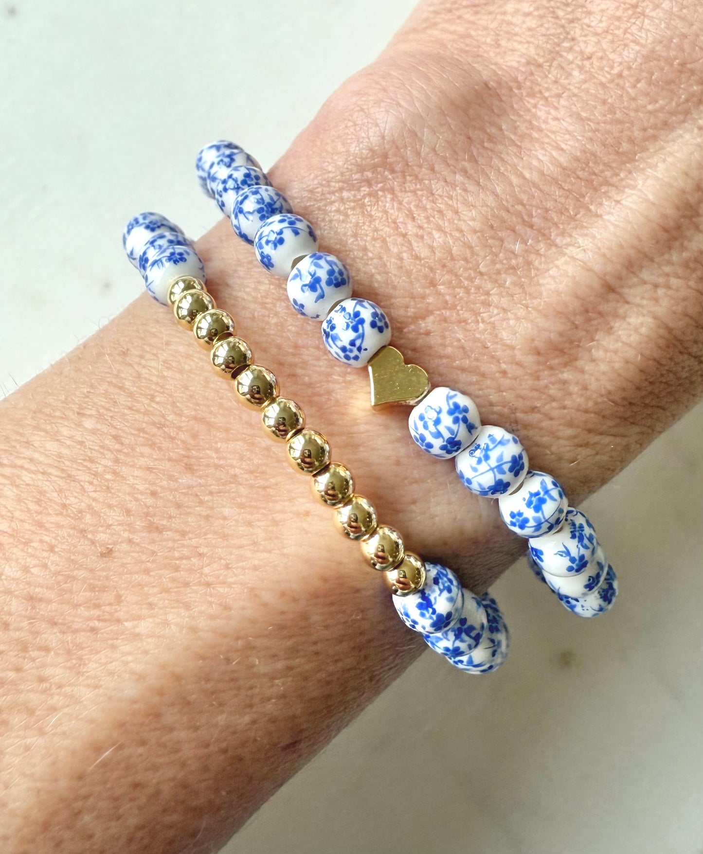 Blue Floral and Gold Bracelet Bundle
