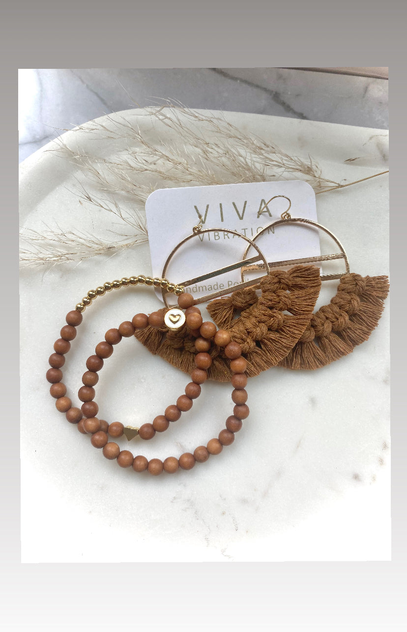 Camel Cotton Fiber Earring and Gold