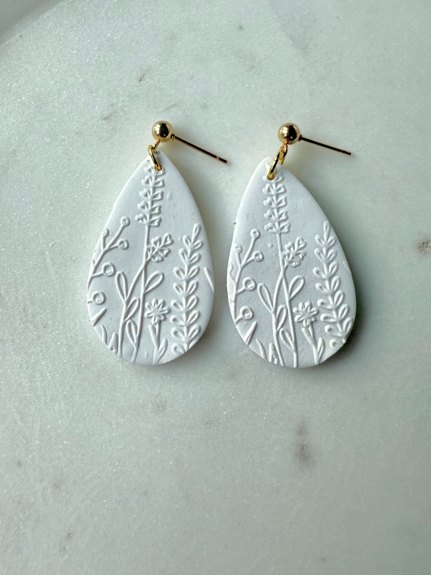 White Clay Floral Studs
