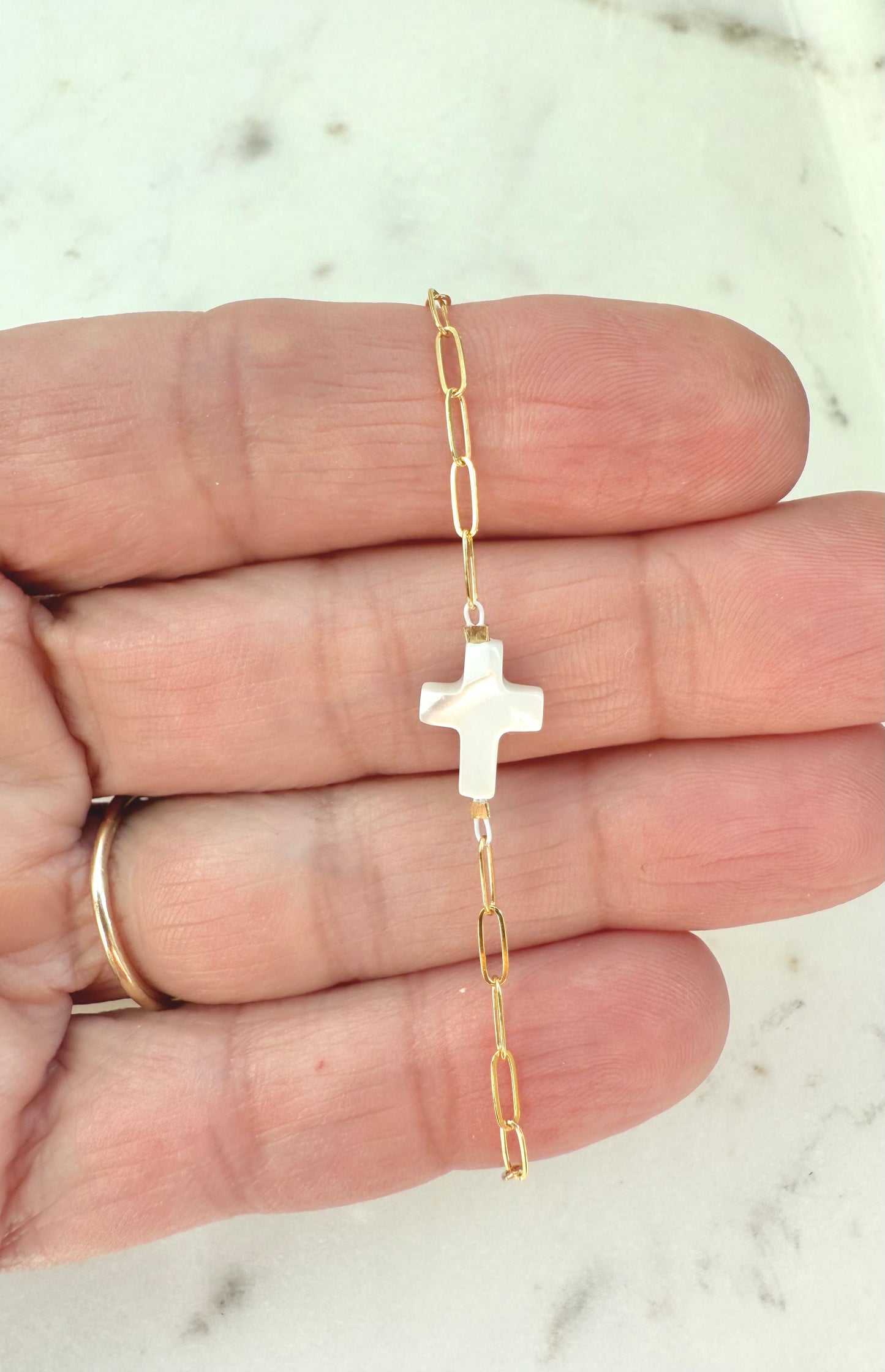 Mother of Pearl Cross and Gold Filled Bracelet