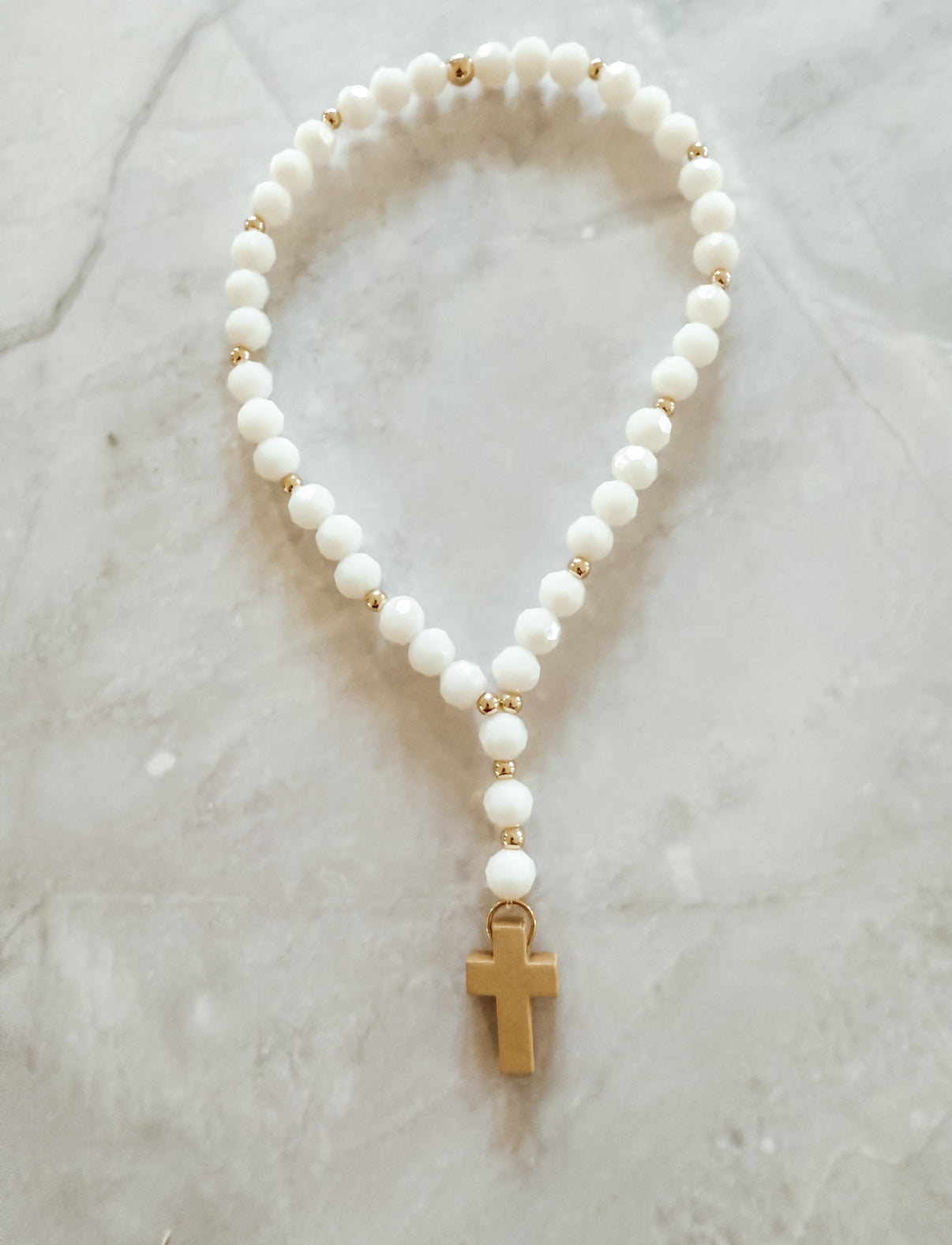 White Car Prayer Beads/ Rosary