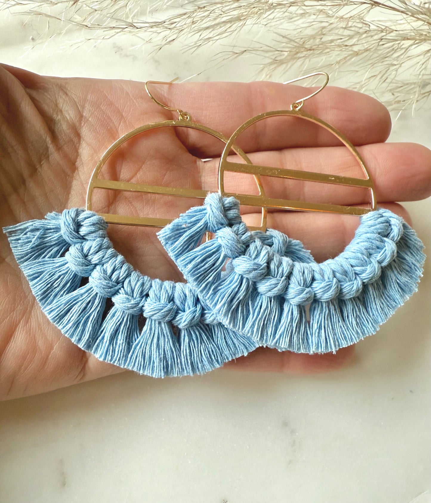 Blue Cotton Fiber Earrings