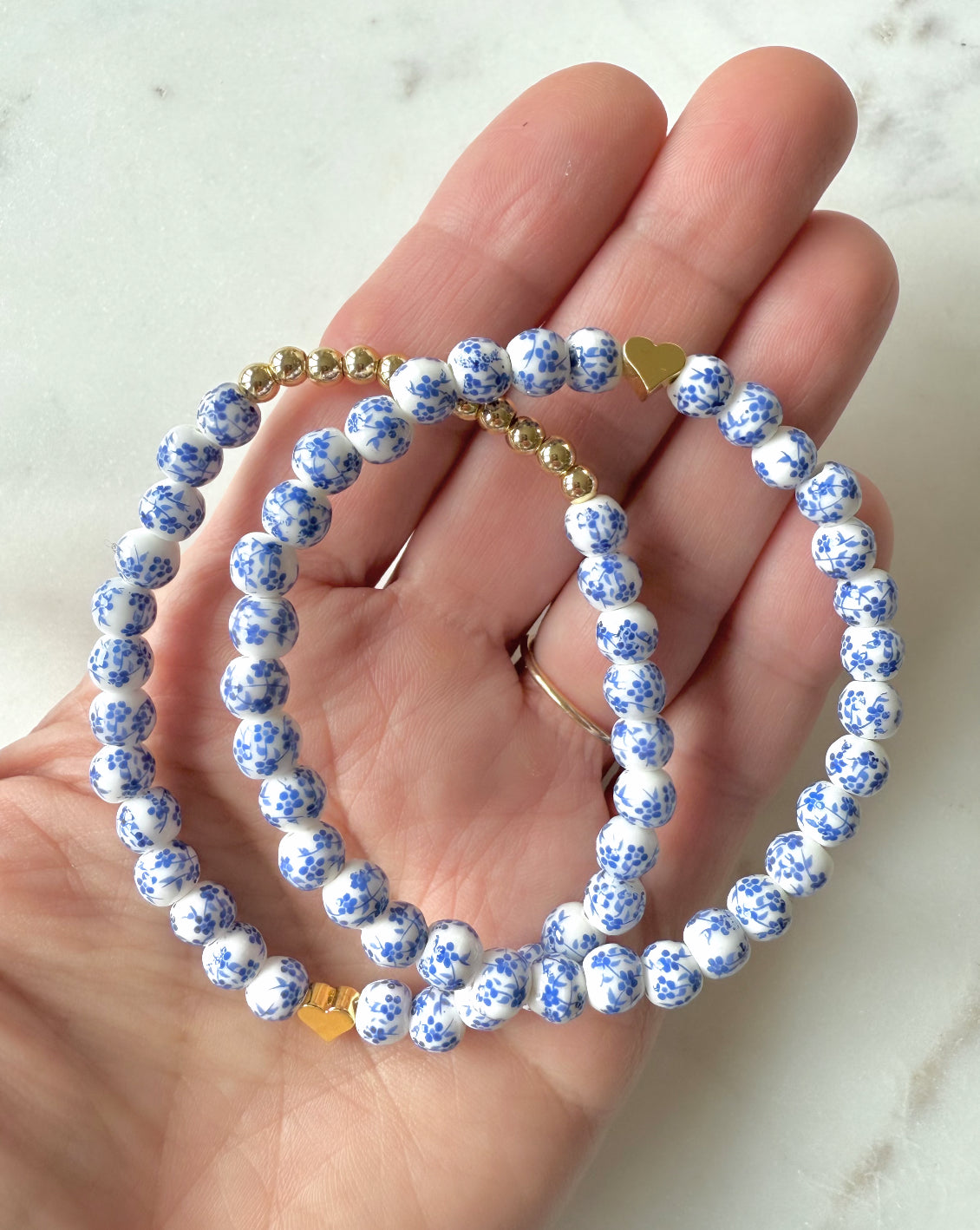 Blue Floral and Gold Bracelet Bundle