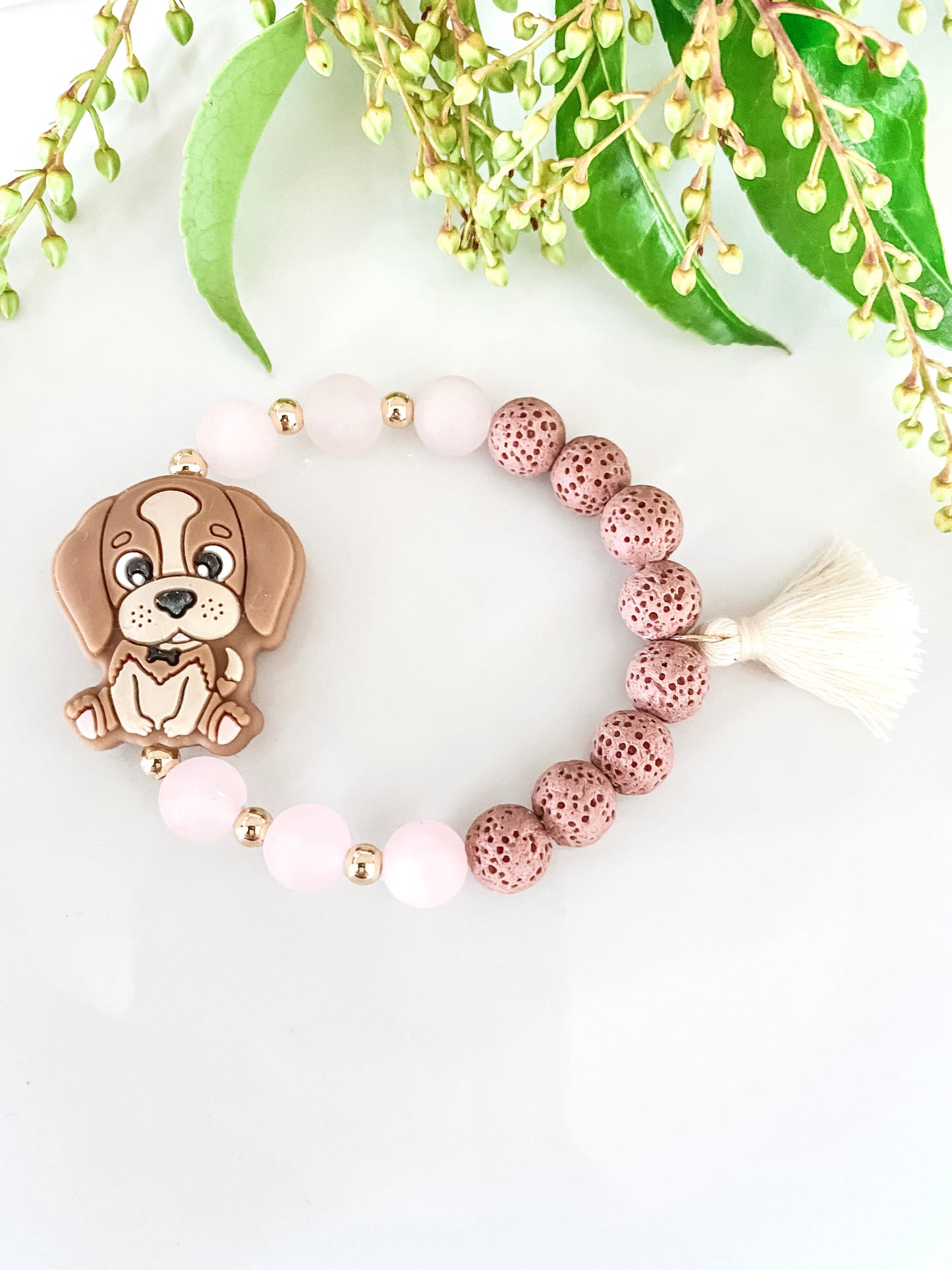 Puppy, Rose Quartz, and Lava Stone