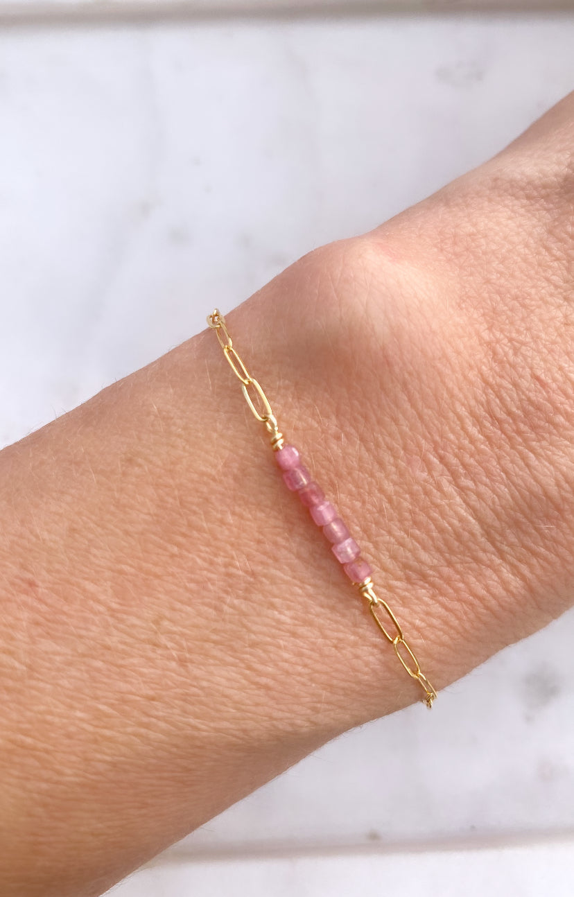 Dainty Gold Filled and Pink Tourmaline Bracelet