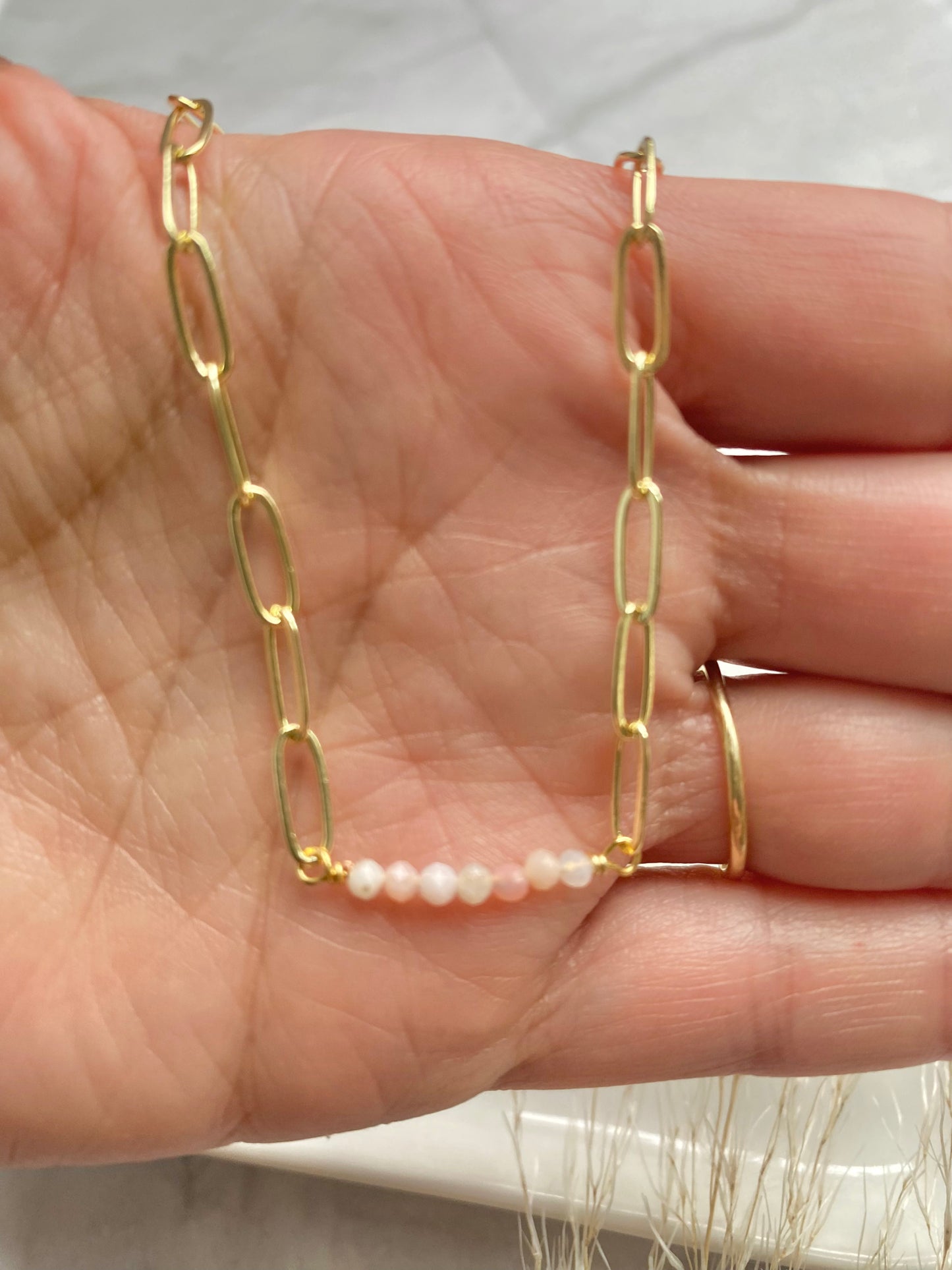 Pink Opal and Gold Necklace