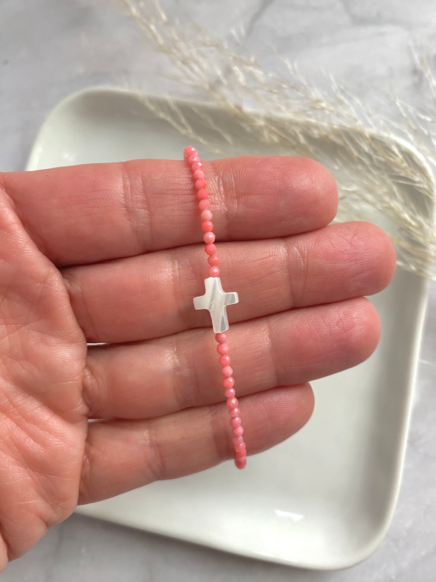 Pink Bamboo Coral with Mother of Pearl Cross