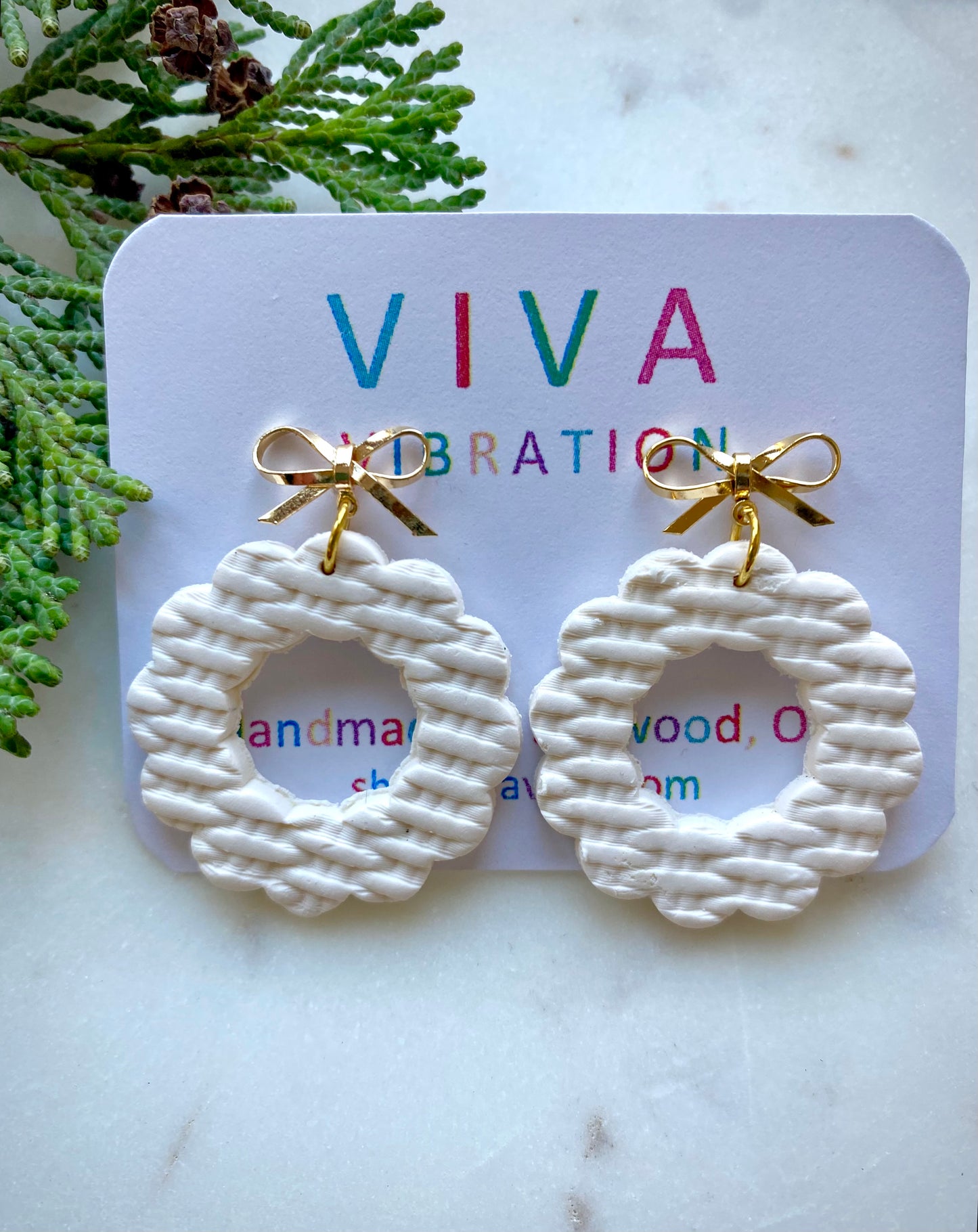 White Holiday Wreath Earrings