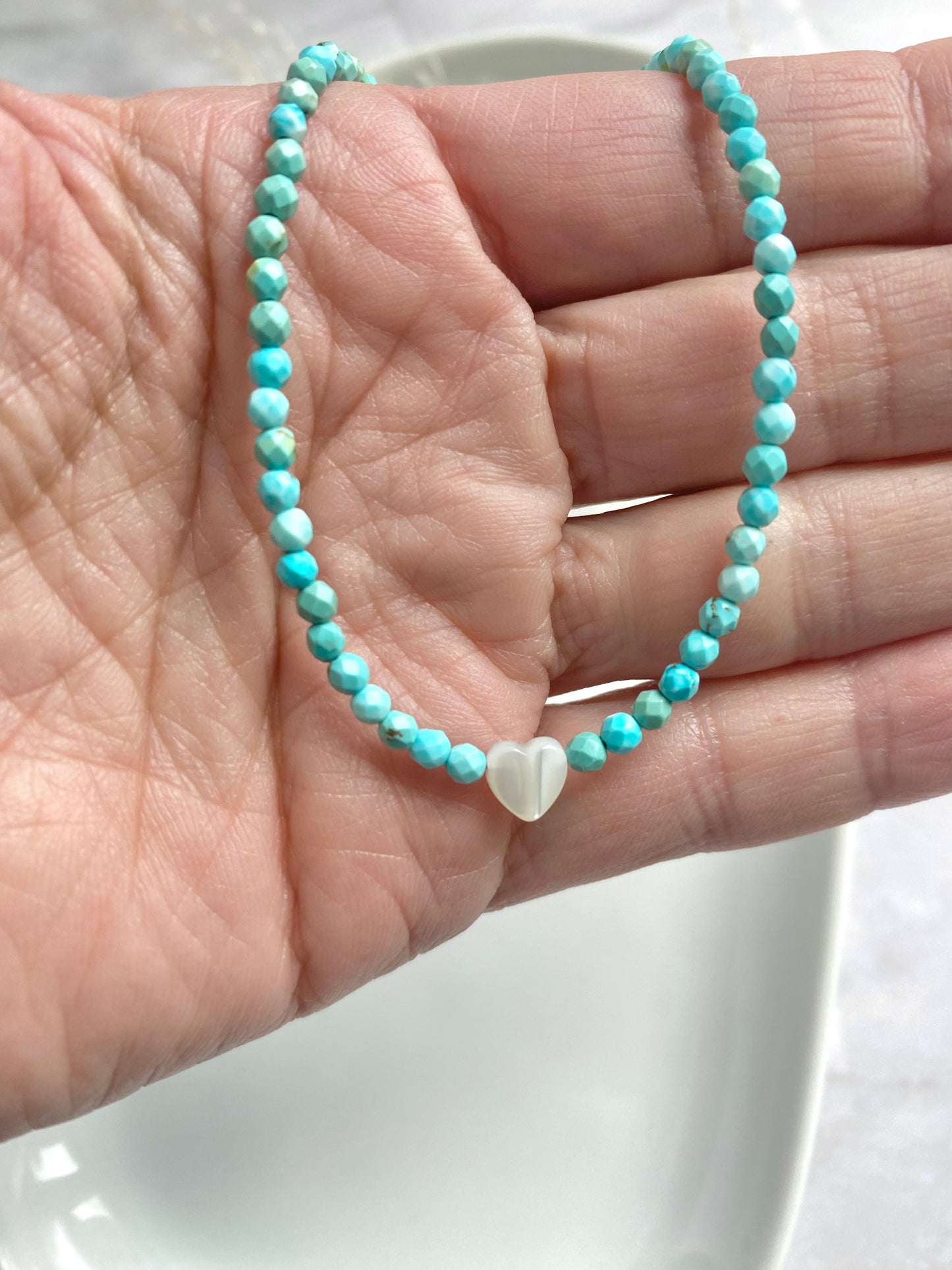 Turquoise and Mother of Pearl Heart Necklace