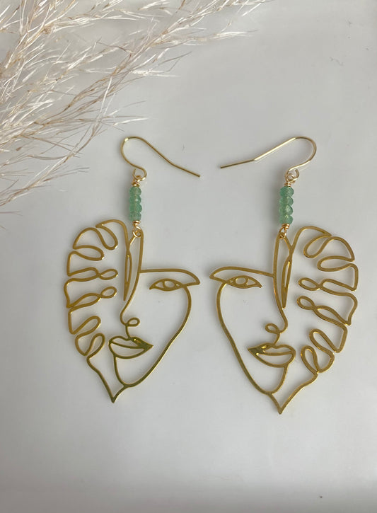 Aventurine and Monstera Leaf Face