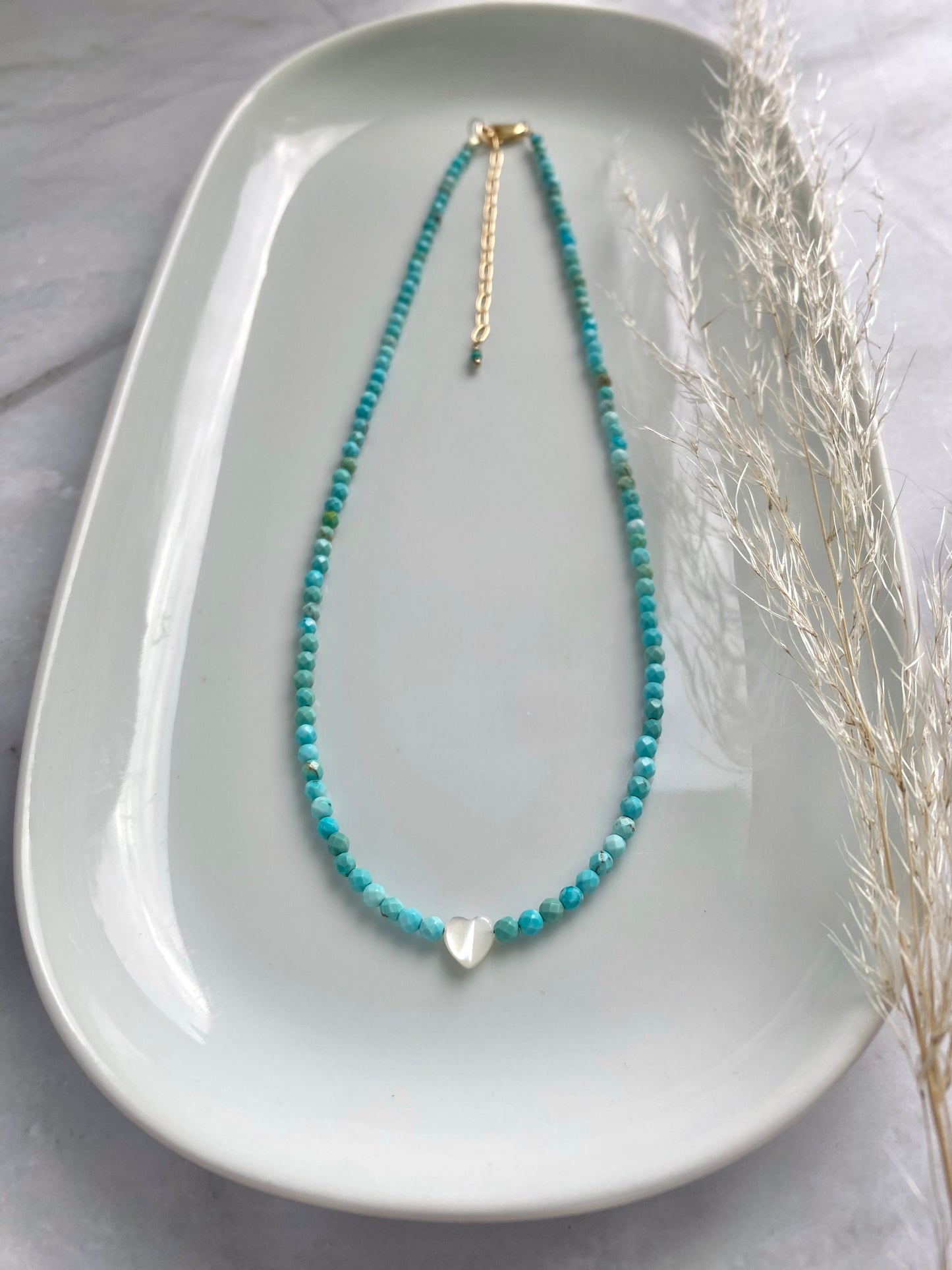 Turquoise and Mother of Pearl Heart Necklace