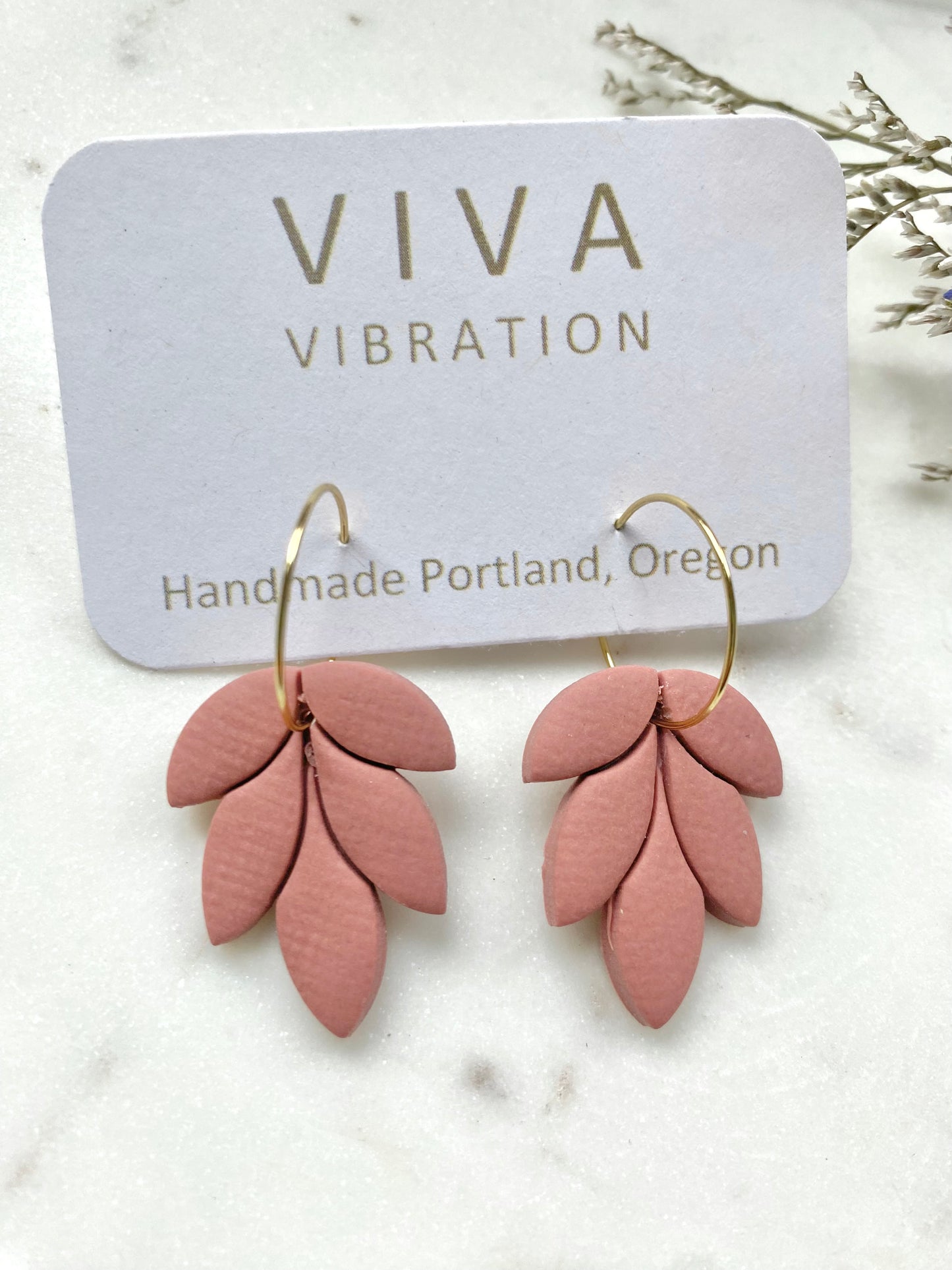 Pink ClayLeaf Hoops