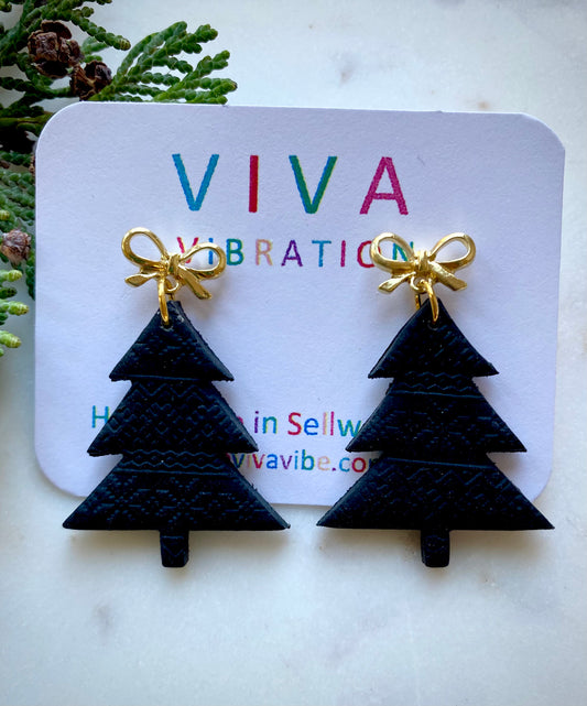 Black Christmas Tree Earrings