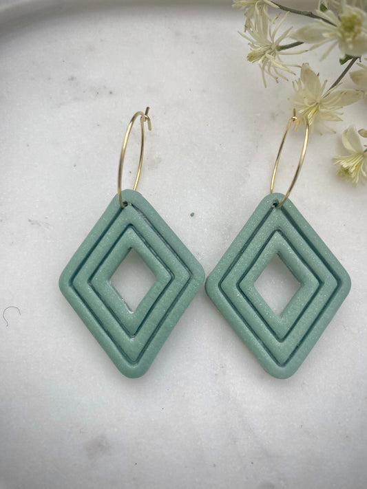 Green Diamond Clay Hoops