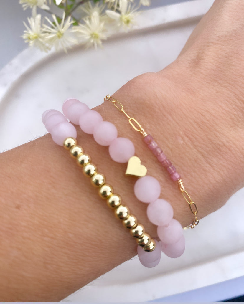 Dainty Gold Filled and Pink Tourmaline Bracelet