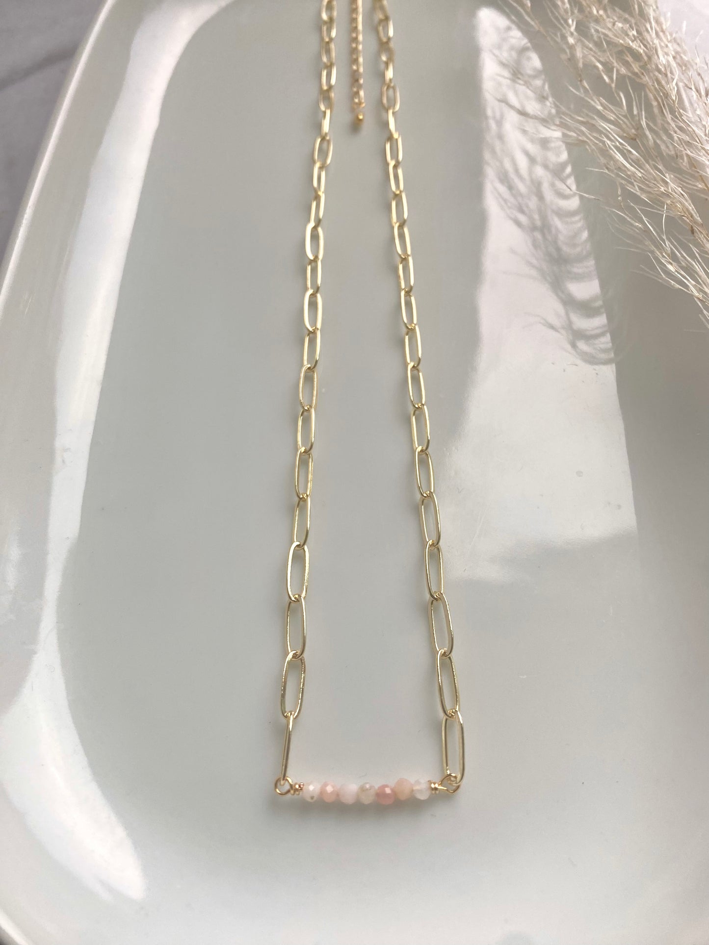 Pink Opal and Gold Necklace