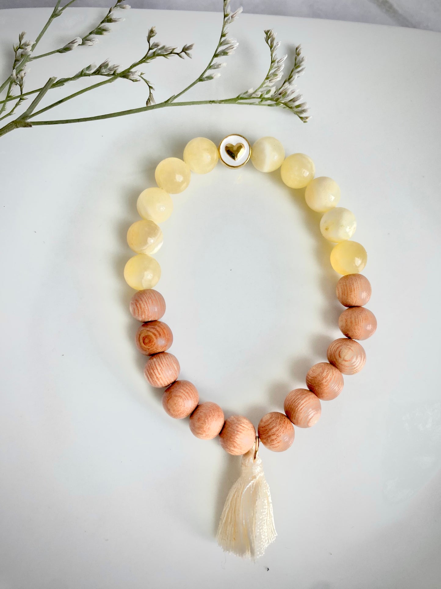 Yellow Jade, Rosewood, and White/Gold Heart