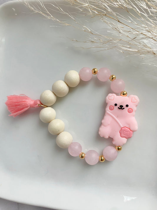 Pink Bear, Rose Quartz, and Wood