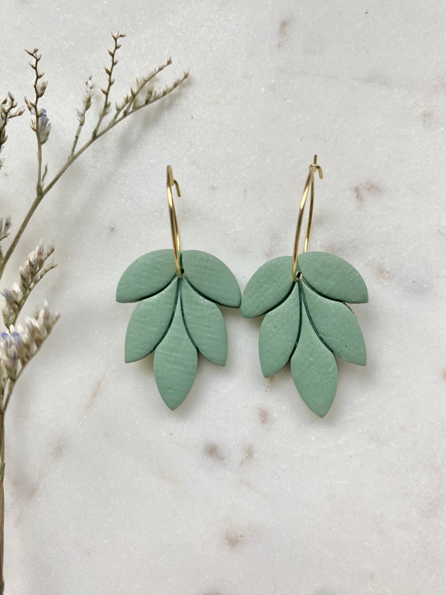 Green Clay Leaf Earrings