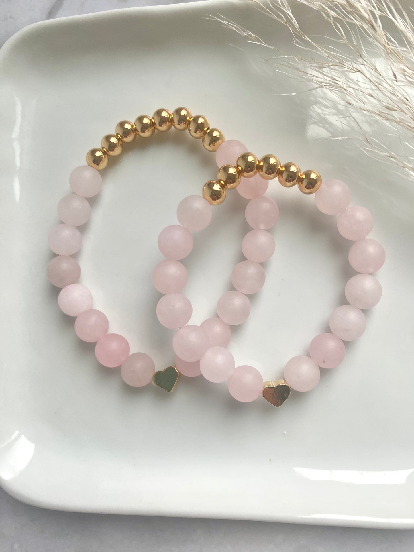 Matching Adult/Child Rose Quartz and Gold Set