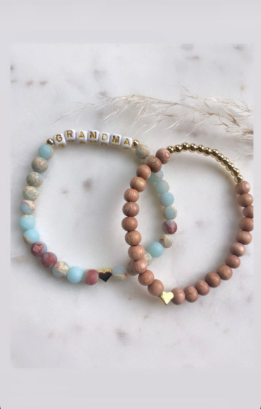 Personalized Jasper and Rosewood Bracelet Stack