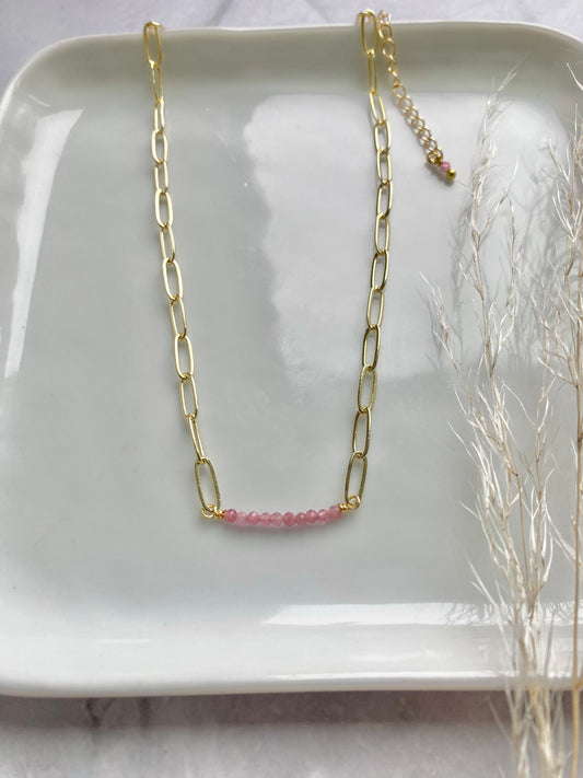 Pink Aventurine and Gold Necklace