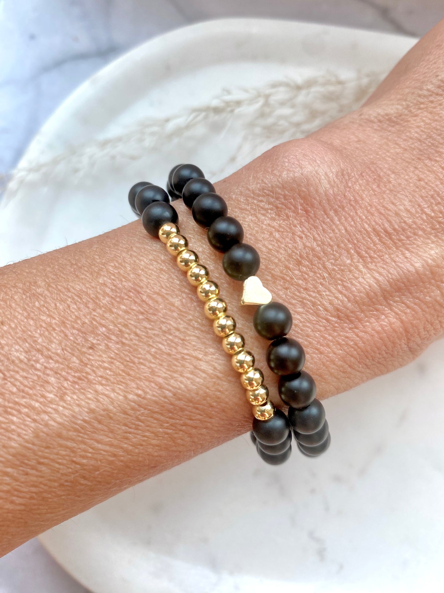 Black Onyx and Gold Heart