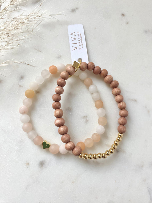 Rosewood, Aventurine, and Heart Bracelet Stack