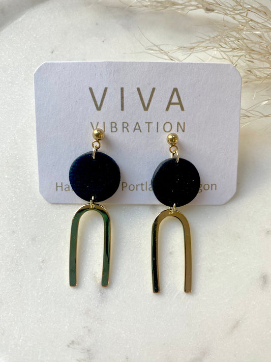 Black Clay Gold Arch Earrings