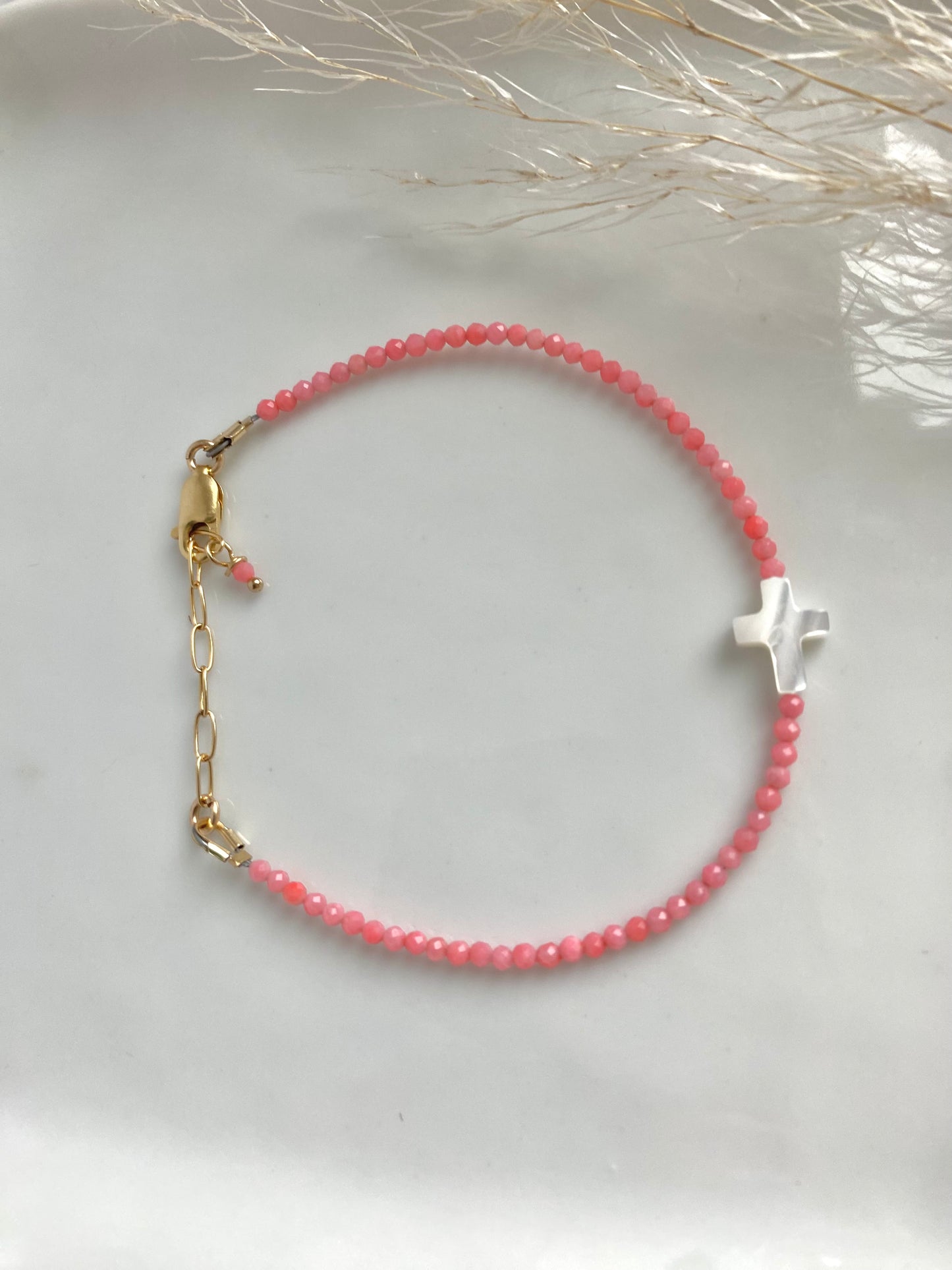 Pink Bamboo Coral with Mother of Pearl Cross