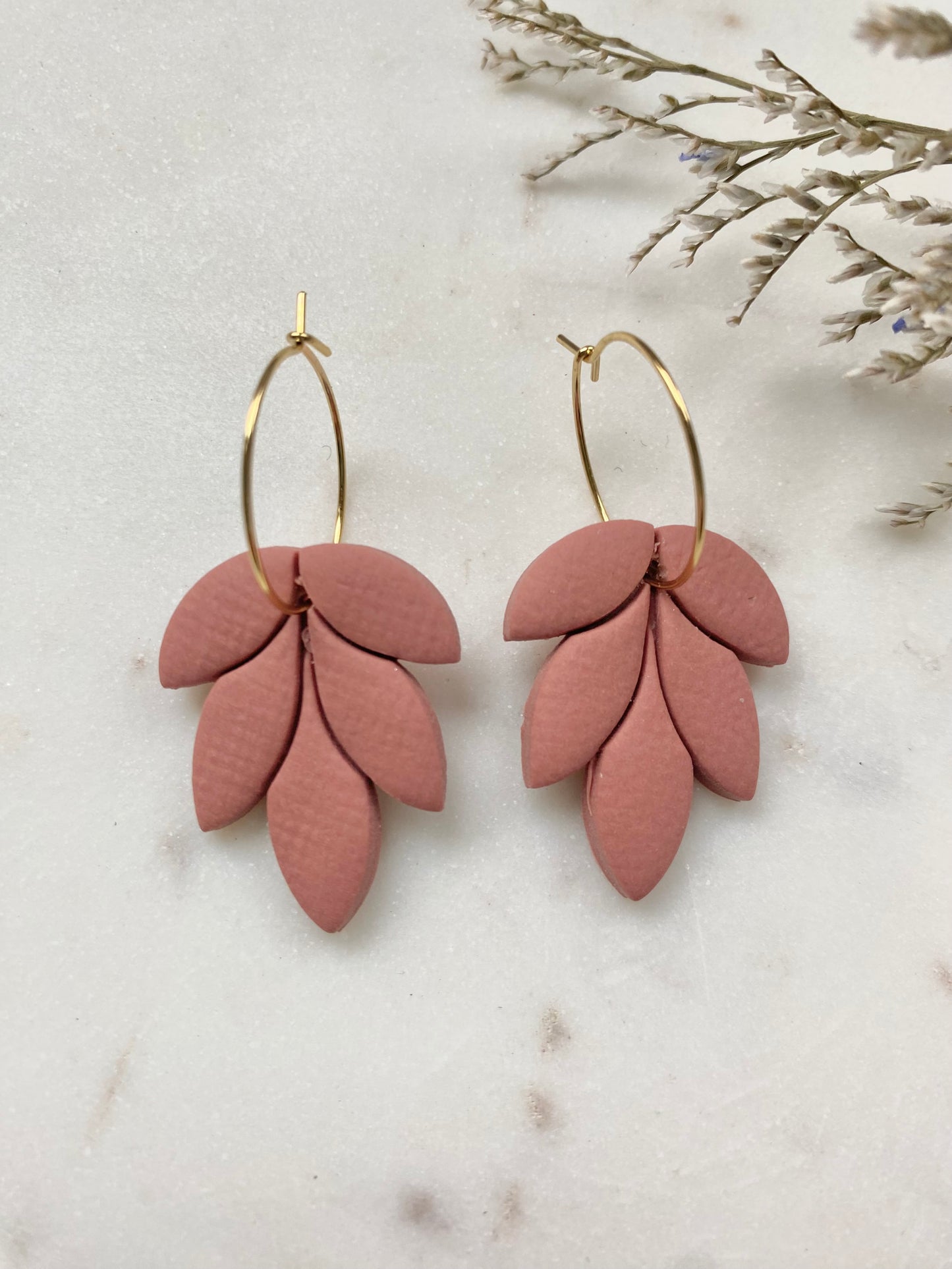 Pink ClayLeaf Hoops