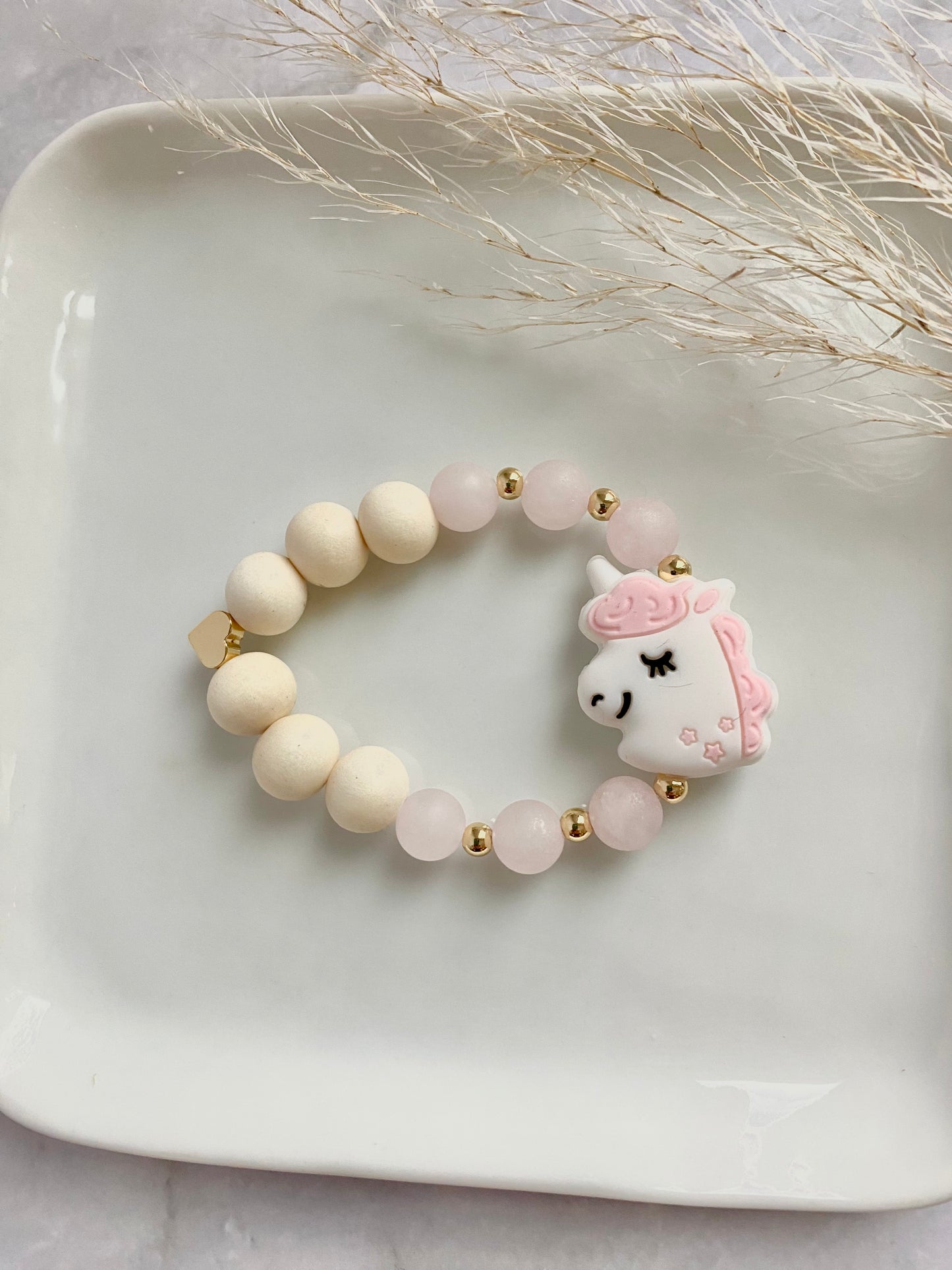 Pink Unicorn, Rose Quartz, and Wood