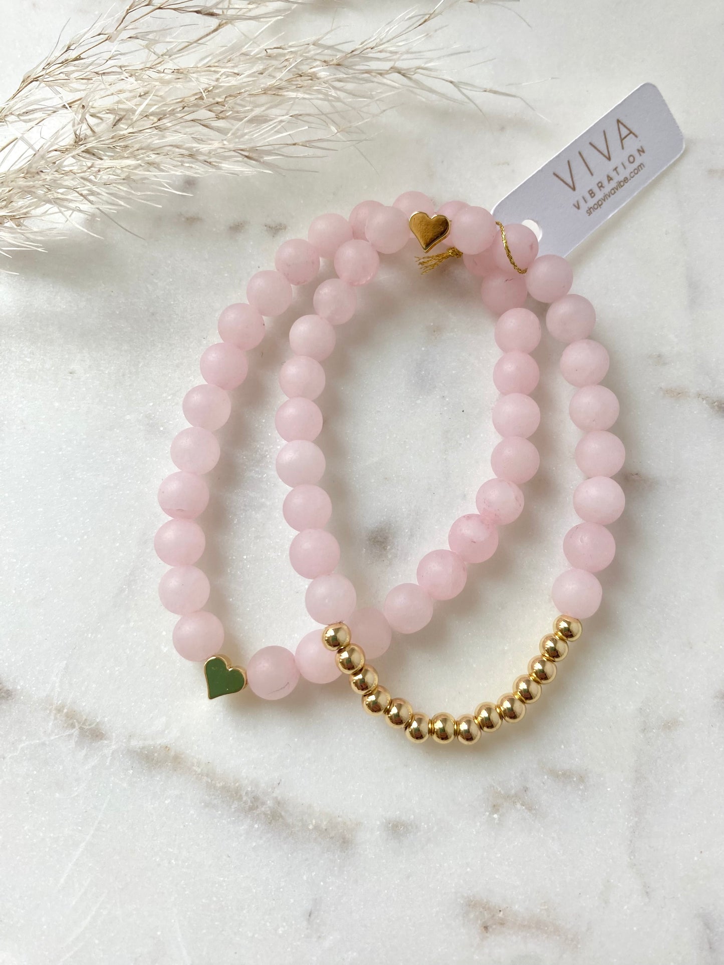 Rose Quartz, Heart, an Gold Bracelet Stack