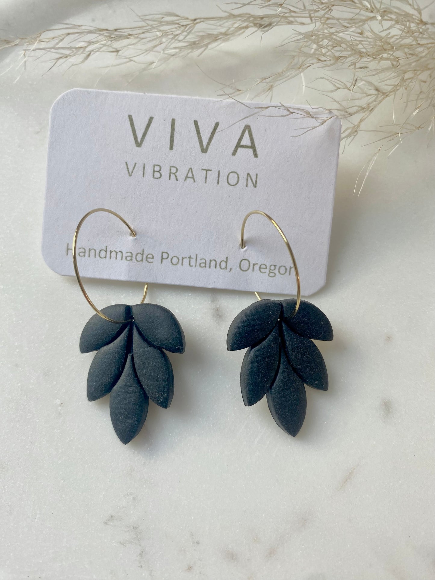 Black Clay Leaf Hoop Earring