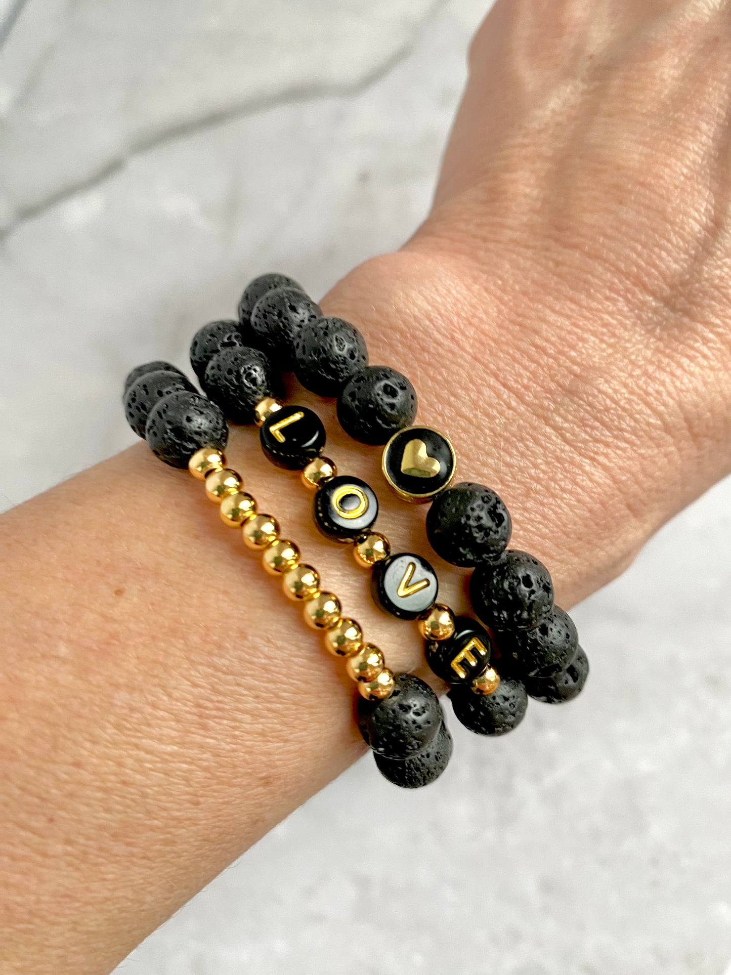 Lava Stone, Gold, and Heart Bundle