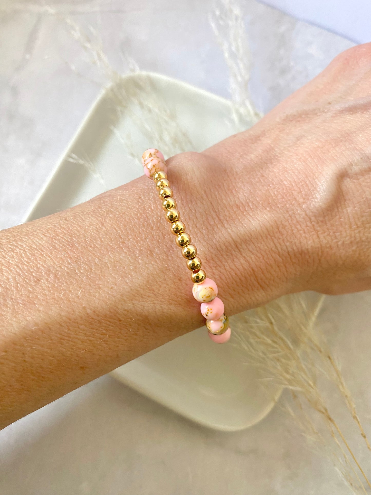 Pink Shell Howlite and Gold