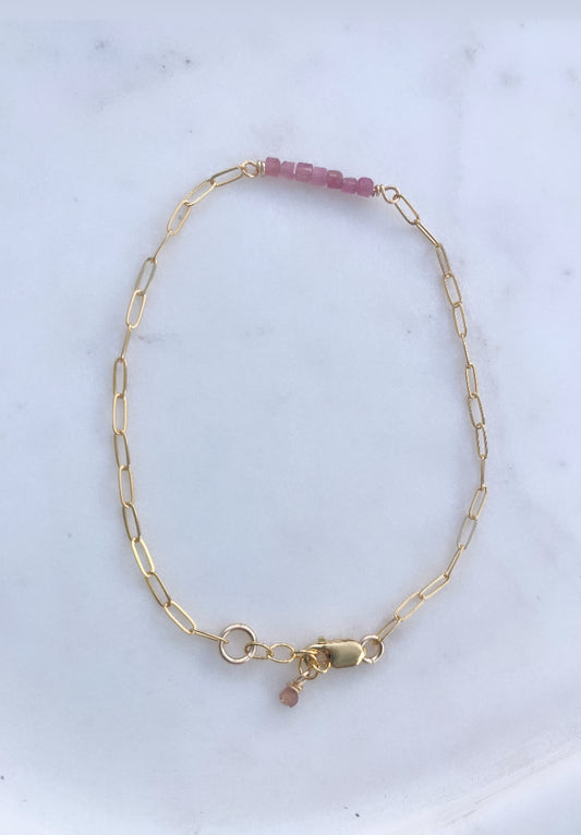 Dainty Gold Filled and Pink Tourmaline Bracelet