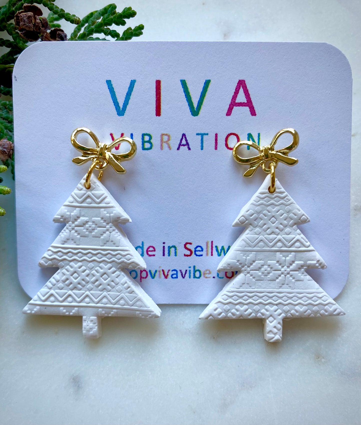 White Christmas Tree Earrings