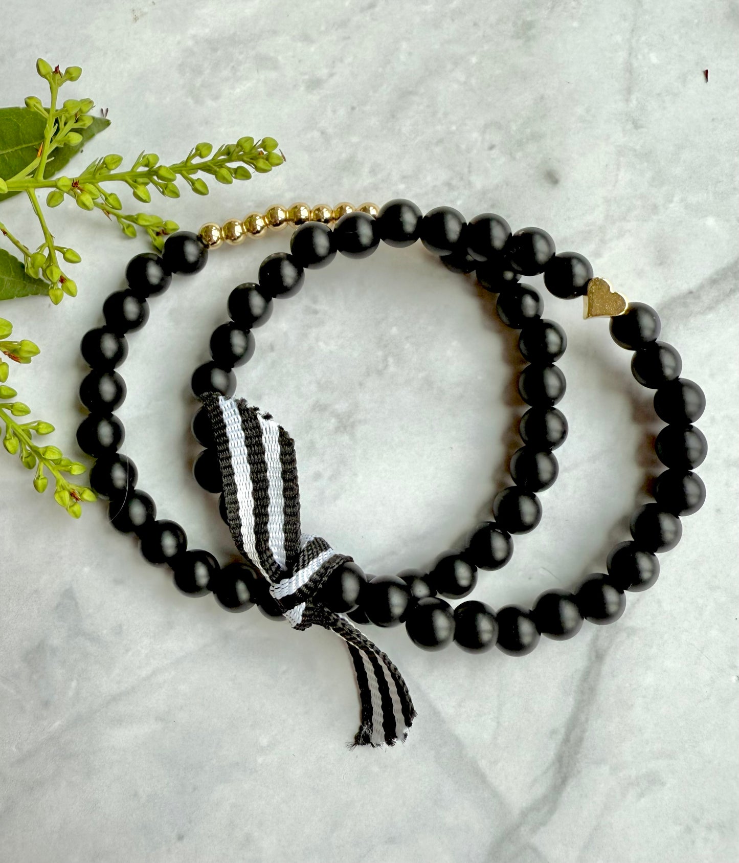 Black Onyx and Gold Bracelet Bundle