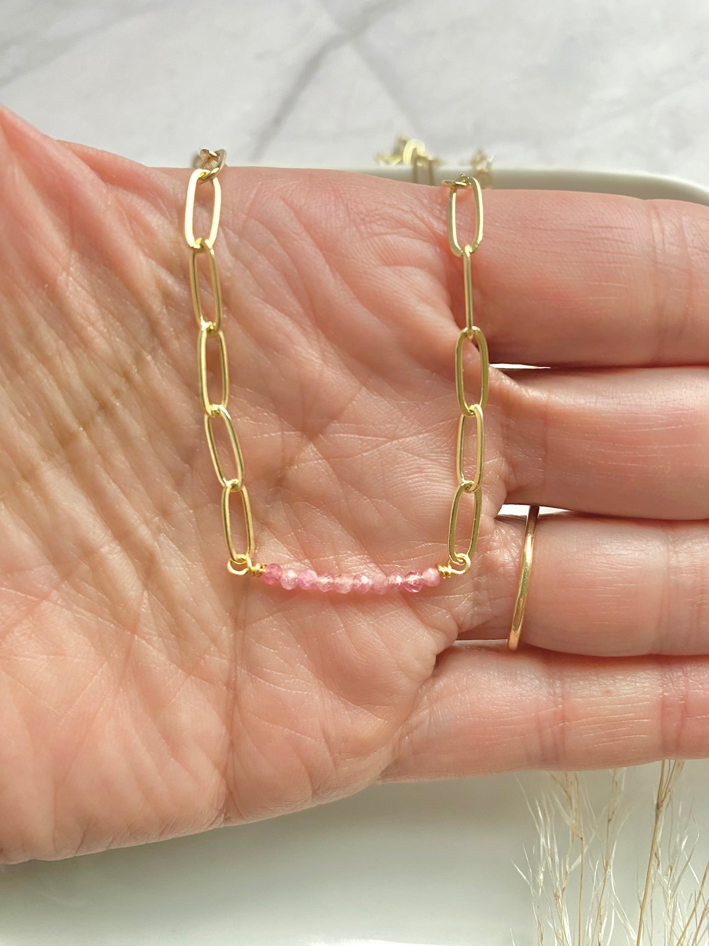 Pink Aventurine and Gold Necklace