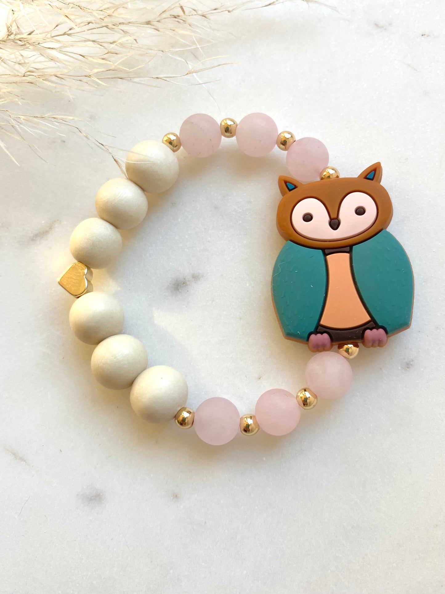 Owl, Rose Quartz, Wood