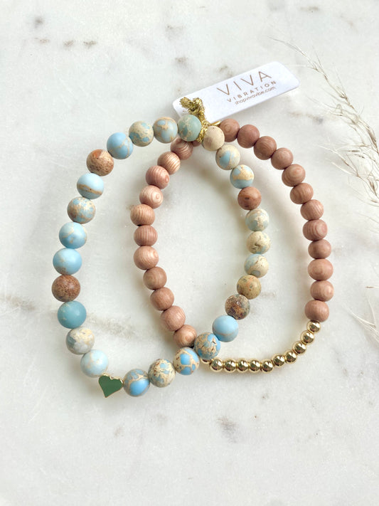 Blue Jasper, Rosewood, and Heart Bracelet Stack