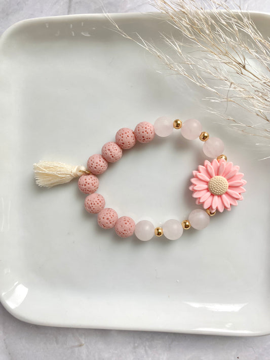 Pink Flower, Rose Quartz, Lava Stone