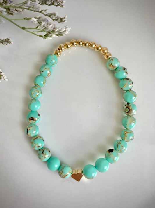 Turquoise Shell Howlite, Gold, Heart