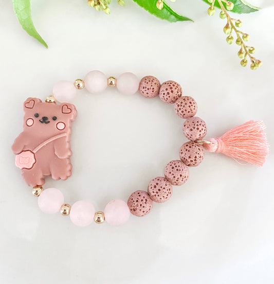 Pink Bear, Rose Quartz, and Lava Stone